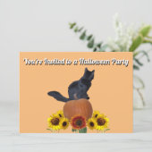  Sunflowers Black Cat Pumpkins Halloween Orange  Einladung (Stehend Vorderseite)