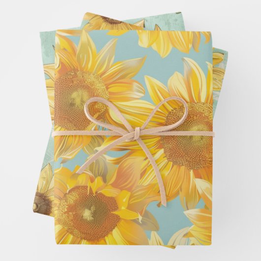 Sunflowers blue background geschenkpapier set (Beispiel)