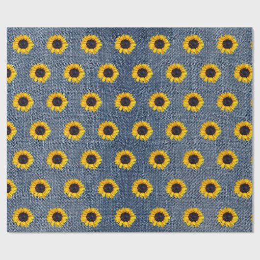 Sunflowers Blue Jean Denim Geschenkpapier (Flach)