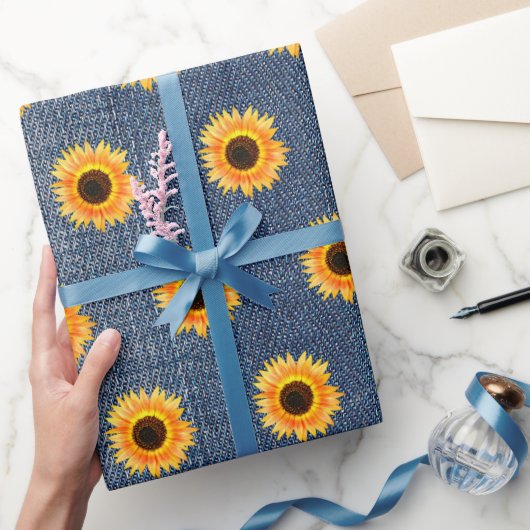 Sunflowers Blue Jean Denim Geschenkpapier (Schenken)