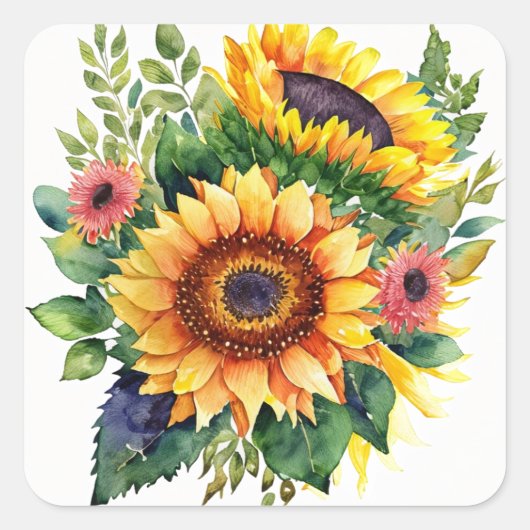 Sunflowers Bouquet - Französische Wohngestaltung Quadratischer Aufkleber (Vorderseite)