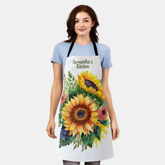 Sunflowers Bouquet - Französisches Land Personalis Schürze (Getragen)