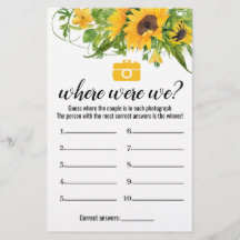 Sunflowers Bridal Shower Game Where Were We Card