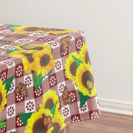 Sunflowers Butterflies Red Gingham Tischdecke