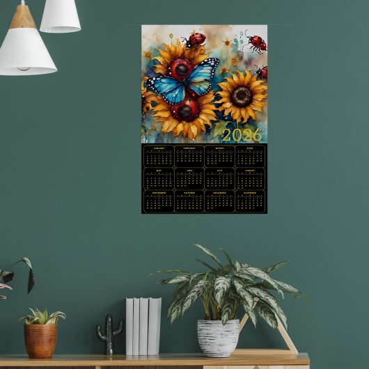 Sunflowers, Butterfly, and Ladybugs Poster (Wohnzimmer 1)
