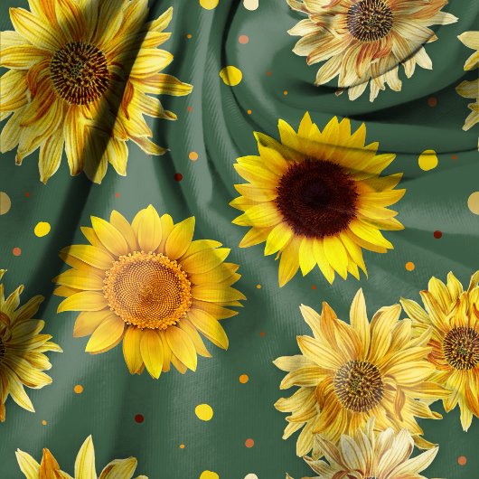 Sunflowers Dots Green Repeating Pattern Fabric Stoff