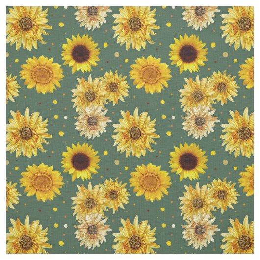 Sunflowers Dots Green Repeating Pattern Fabric Stoff (Muster)