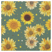 Sunflowers Dots Green Repeating Pattern Fabric Stoff (Nahaufnahme)