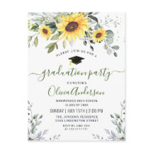 Sunflowers Eucalyptus Graduation Party Einladung