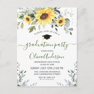 Sunflowers Eucalyptus Graduation Party Einladung Postkarte