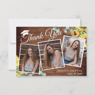 Sunflowers Eucalyptus Rustic 3 PHOTO Graduation  Dankeskarte