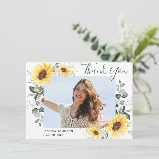 Sunflowers Eucalyptus Rustic FOTO Dankeskarte (Stehend Vorderseite)