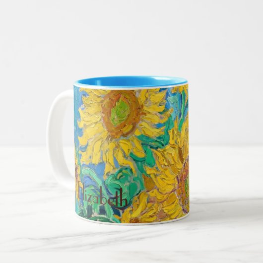 Sunflowers Field Red Orange Yellow Blue Van Gogh Zweifarbige Tasse (Vorderseite Links)