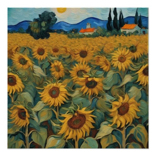 sunflowers field van gogh style poster (Vorderseite)