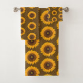 Sunflowers Floral Pattern Brown Yellow Towel Set (Insitu)