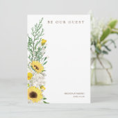 Sunflowers Garland Bouquet Be our Guest Quote Einladung (Stehend Vorderseite)