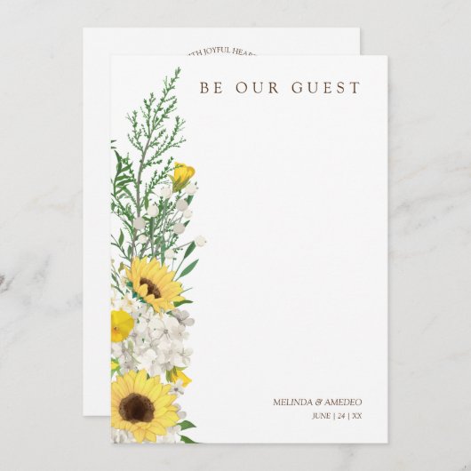 Sunflowers Garland Bouquet Be our Guest Quote Einladung (Vorne/Hinten)