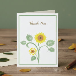 Sunflowers Greenery Wedding Folded Thank You Card Dankeskarte