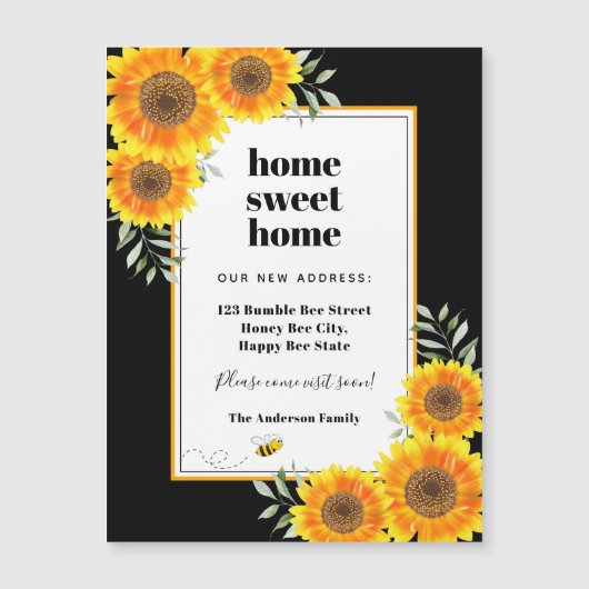 Sunflowers home sweet home black magnet (Vorderseite)
