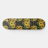 Sunflowers Honeycomb Floral Pattern Black Skateboard (Horizontal)
