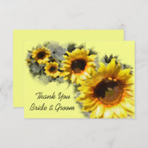 Sunflowers in a Row Wedding Flat Thank You Note