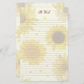 Sunflowers Lined Monogram Writing Paper Briefpapier (Vorne/Hinten)