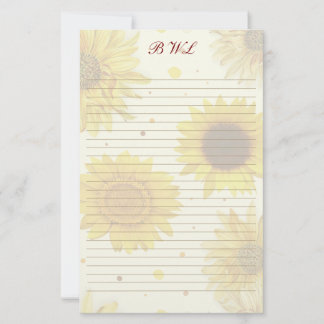 Sunflowers Lined Monogram Writing Paper Briefpapier