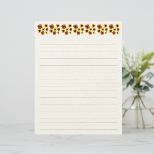 Sunflowers Lined Stationery Paper Briefbogen (Stehend Vorderseite)