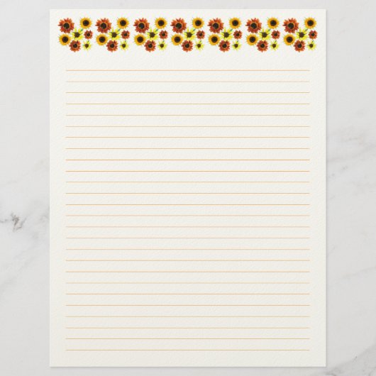 Sunflowers Lined Stationery Paper Briefbogen (Vorderseite)