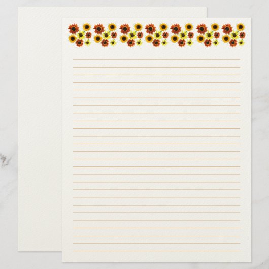 Sunflowers Lined Stationery Paper Briefbogen (Vorne/Hinten)