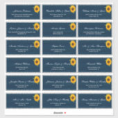 Sunflowers Navy Blue Rustic Wedding Guest Names St Aufkleber (Blatt)