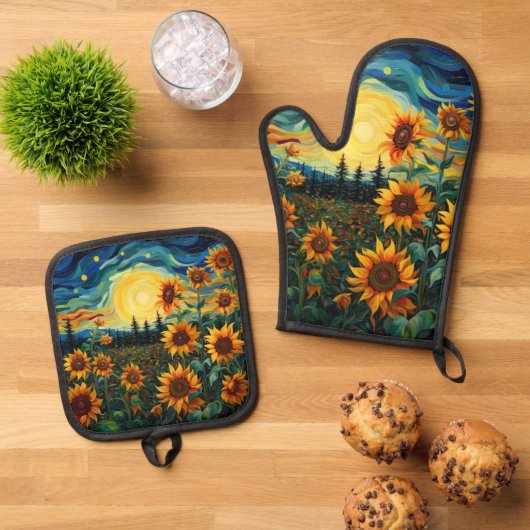 Sunflowers Ofenhandschuh & Topflappen-Set (Oben Unten)
