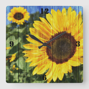Sunflowers Painted Fence Quadratische Wanduhr