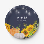 Sunflowers Pumpkins String Light Rustic Wedding Pappteller (Vorderseite)