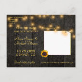 Sunflowers Roses Wood Save the Date Wedding Ankündigungspostkarte (Rückseite)