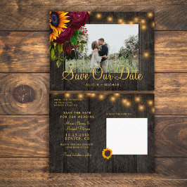 Sunflowers Roses Wood Save the Date Wedding Ankündigungspostkarte