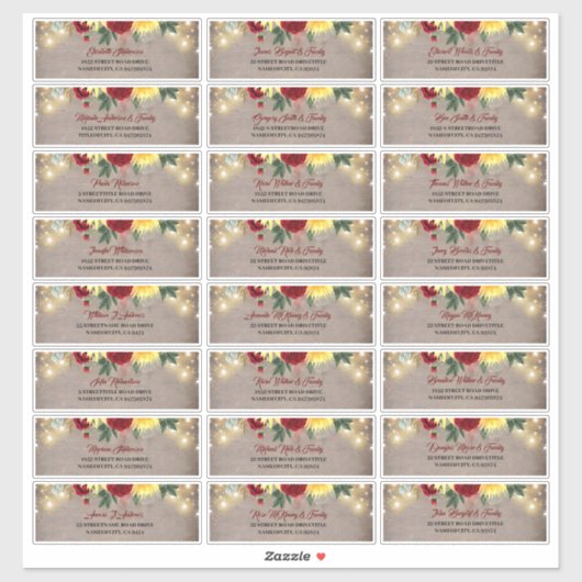 Sunflowers Rustic Fall Guest Names Address Labels (Blatt)