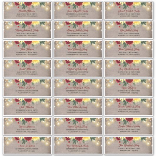 Sunflowers Rustic Fall Guest Names Address Labels (Vorderseite)