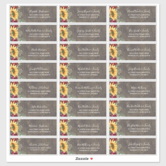 Sunflowers Rustic Fall Guest Names Address Labels (Blatt)
