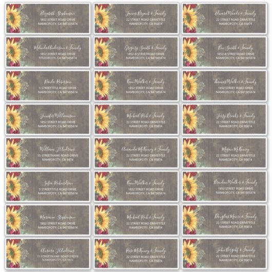 Sunflowers Rustic Fall Guest Names Address Labels (Vorderseite)