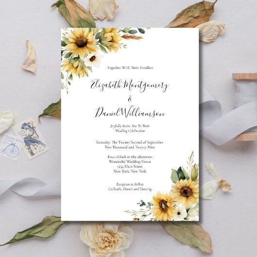 Sunflowers Rustic Farmhouse Elegant Formal Wedding Einladung