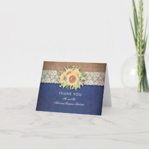 Sunflowers Rustic Navy Hochzeit Vielen Dank Dankeskarte