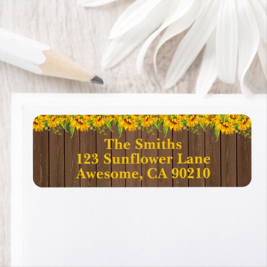 Sunflowers Rustic Wedding Return Address Labels (Insitu)
