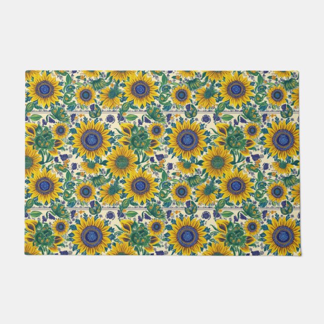 Sunflowers Ukrainian folk art Door Mat Fußmatte (Vorderseite)