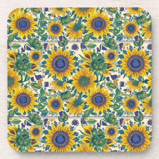 Sunflowers. Ukrainian folk art pattern. Getränkeuntersetzer (Vorderseite)