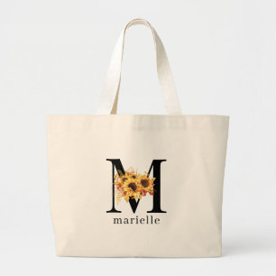 Sunflowers Watercolor Monogramm Floral Tote Jumbo Stoffbeutel