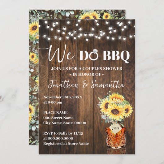 Sunflowers We do BBQ Couple Shower Country Wedding Einladung (Vorne/Hinten)