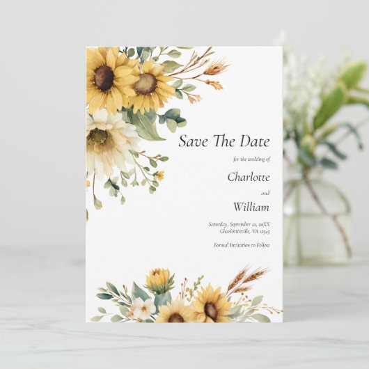 Sunflowers Wedding Save The Date QR Code Einladung (Stehend Vorderseite)