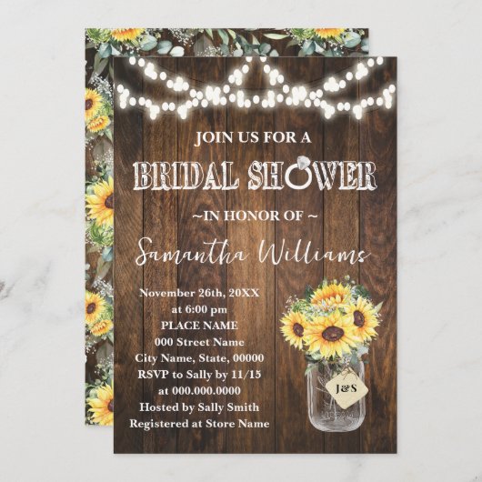 Sunflowers Western Bridal Shower Wedding Shower Einladung (Vorne/Hinten)