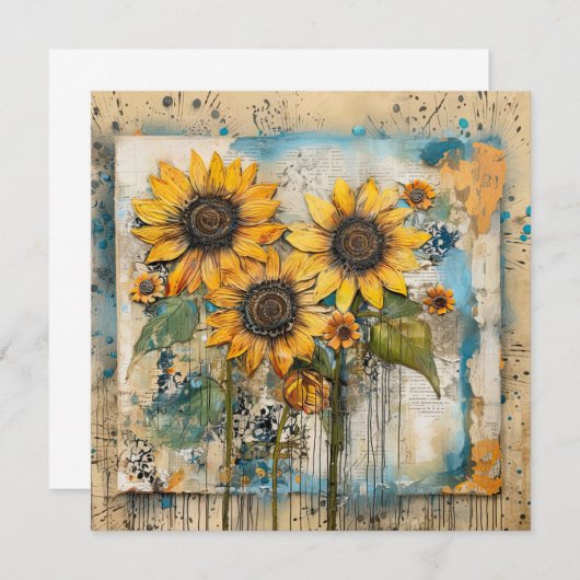 Sunflowers Wildflowers Flower Mixed Media Design Einladung (Vorne/Hinten)